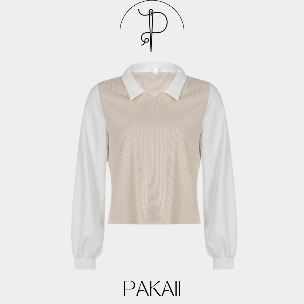 PAKAII Baju Atasan Kemeja Blouse Wanita Lengan Panjang Korean Vintage - 1567