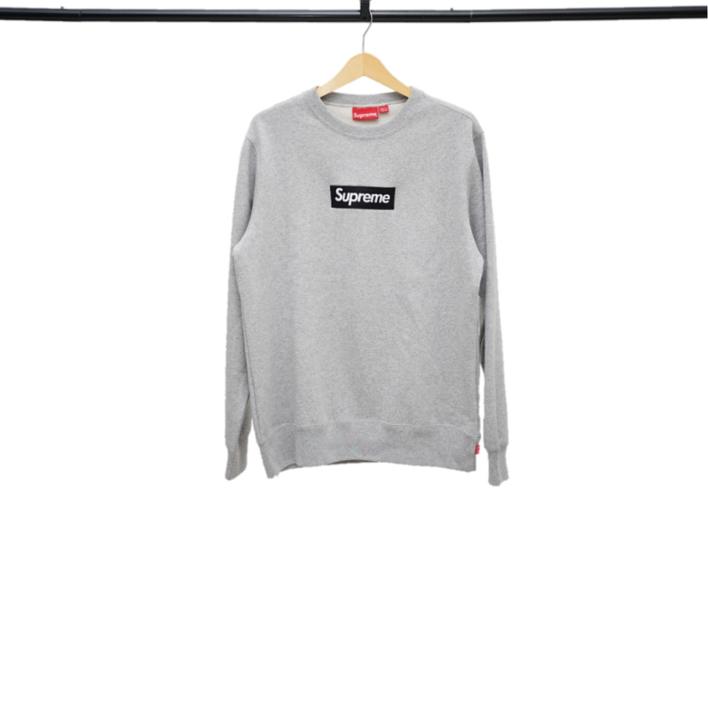 SUPREME Grey Black Logo Sweater Authentic / Sweater Branded Supreme Original