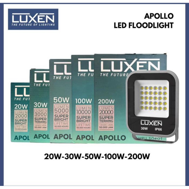 LUXEN Lampu Sorot LED Floodlight Apollo 20W 30W 50W 100W 200W Putih (6500K)