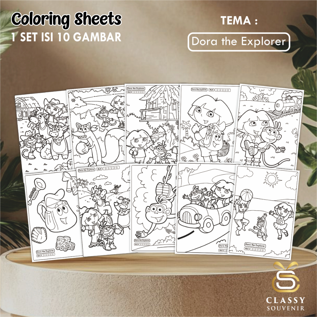 

LEMBAR GAMBAR MEWARNAI ANIMASI ANAK - KERTAS MEWARNAI ANAK 1 SET ISI 10 LEMBAR GAMBAR - COLORING SHEETS FOR KIDS- DORA THE EXPLORER