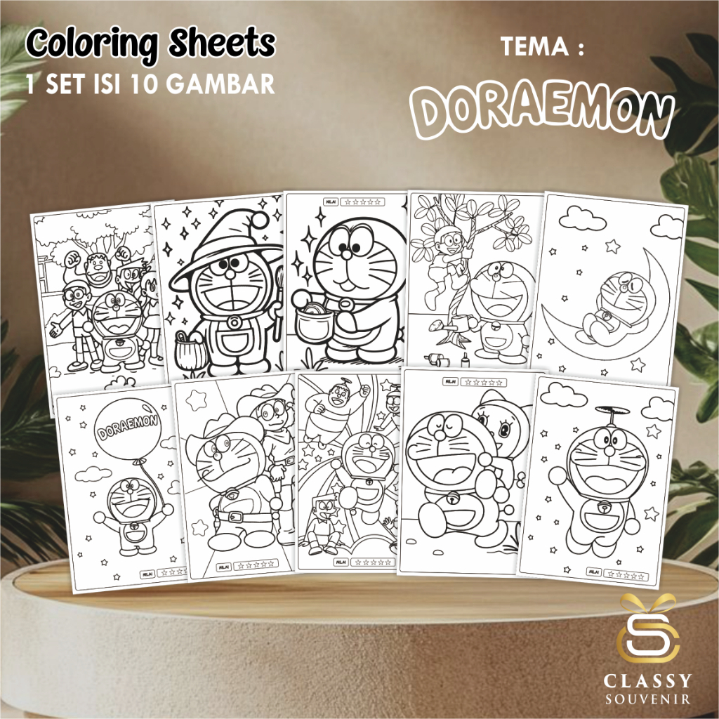 

LEMBAR GAMBAR MEWARNAI ANIMASI ANAK - KERTAS MEWARNAI ANAK 1 SET ISI 10 LEMBAR GAMBAR - COLORING SHEETS FOR KIDS-DORAEMON