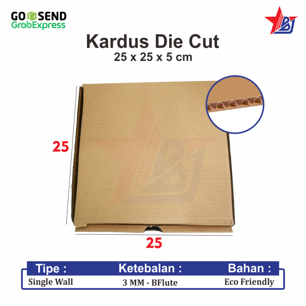 

Kardus Corrugated 25 x 25 x 5 cm Die Cut Dus Pizza Dus Hampers Gift Box Kaos Brownis 25x25x5