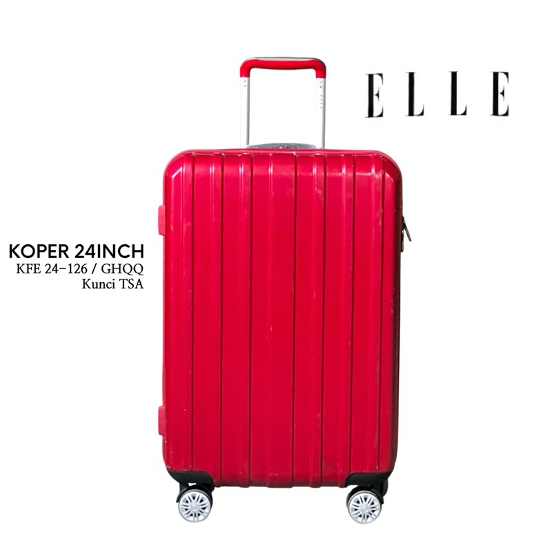KOPER FYBER 24inch TRAVEL BAG BAHAN PP TSA LOCK ELLE BRAND ORIGINAL RODA 4 BERPUTAR KESELURUHAN