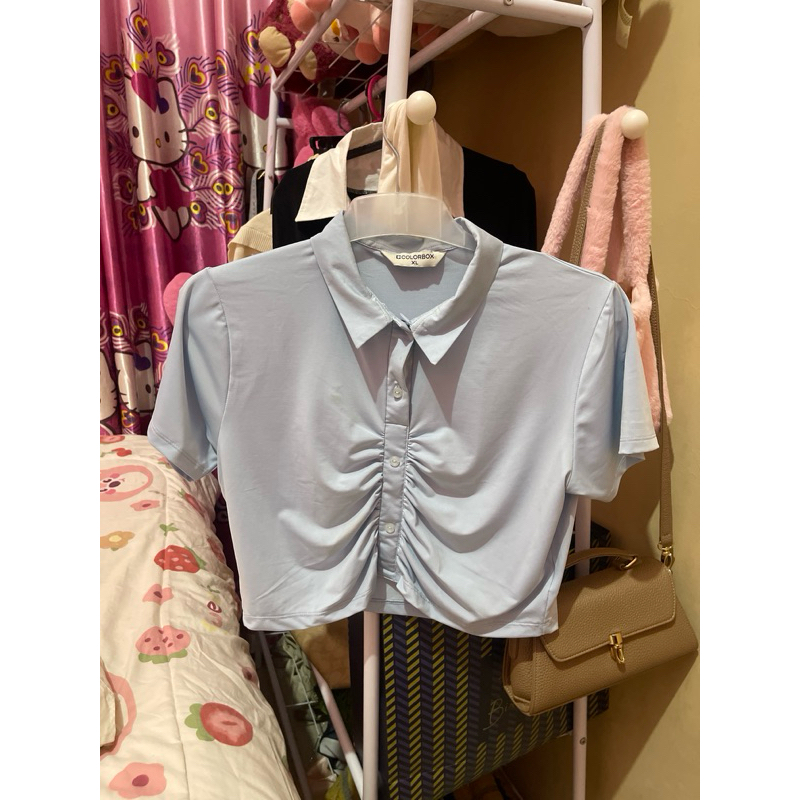 preloved kemeja crop baby blue colorbox