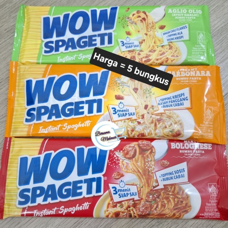 

Wow Spageti instant spaghetti ( 5 bungkus )