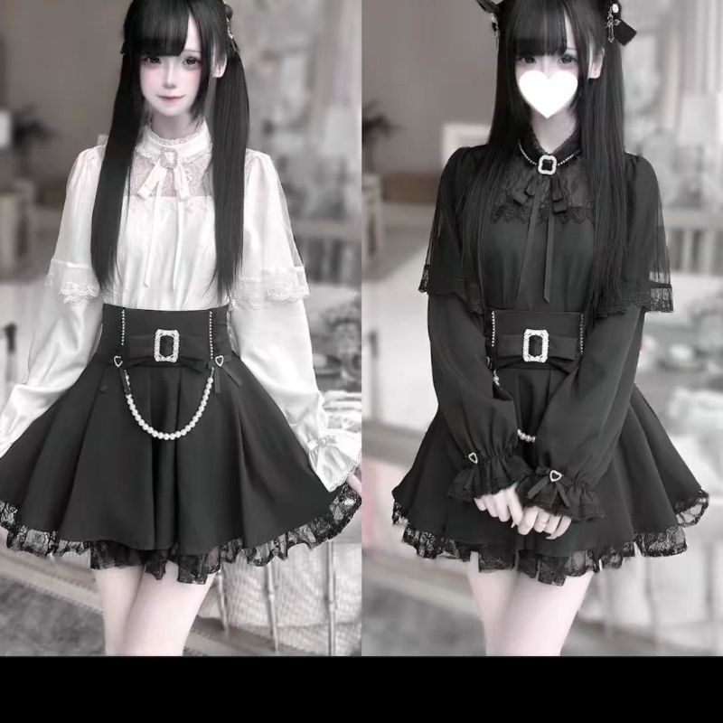 honeyL | Dark lace jirai kei ryousangata short skirt bow hot girl new buckle leather Japanese buckle