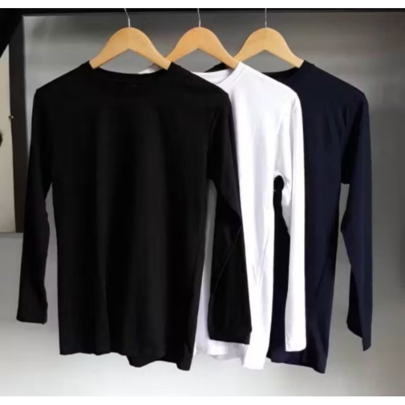 KAOS POLOS LENGAN PANJANG PRIA WANITA BHAN COTTON 100 DAPET 3PCS