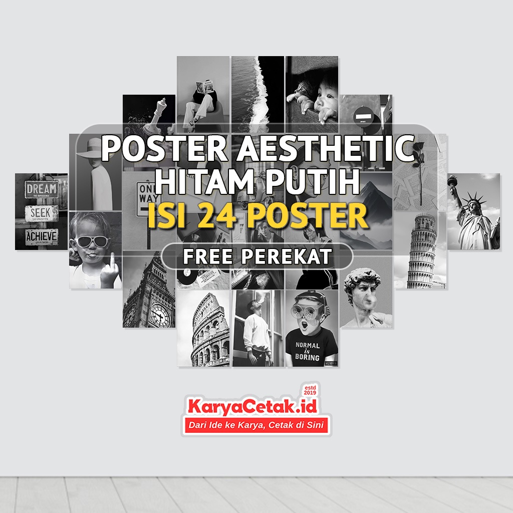 Poster Dinding Hitam Putih Monokrom Vintage Isi 24 Pcs Pajangan Dinding Aesthetic Poster Kamar Aesth