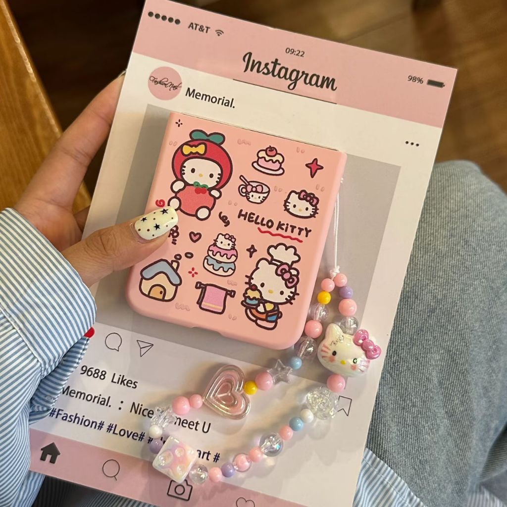 [ COD✅ ]Girl Pink cartoon cute Hello Kitty for Samsung Zflip5/6 folding phone case clamshell