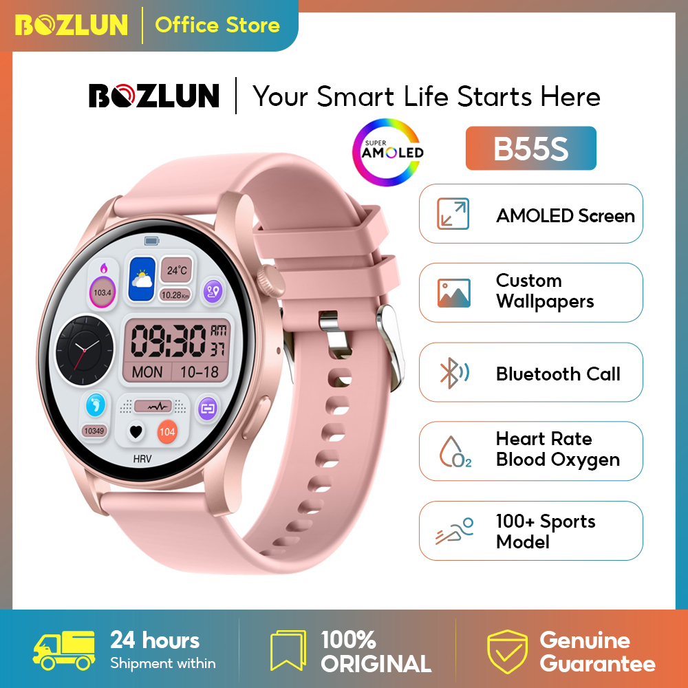 BOZLUN Smartwatch B55S Wanita Panggilan Bluetooth Pemantauan SpO2 24 Jam 100+ Mode Olahraga Tahan Ai
