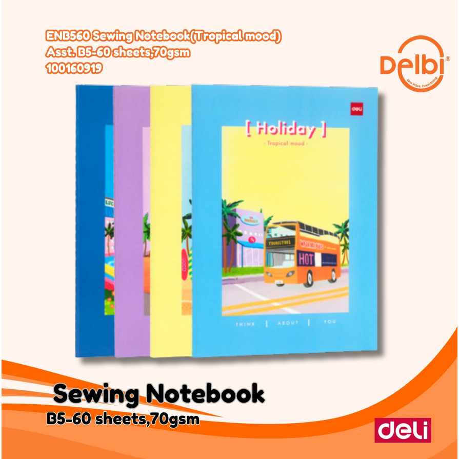 

1PCS DELI ENB560 Sewing Notebook(Tropical mood) Asst. B5-60 sheets,70gsm BUKU