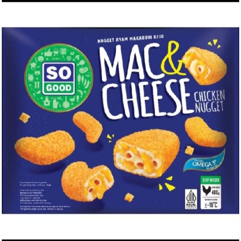 

So Good Mac & Cheese Chicken Nugget 400gr / So Good / So good Mac & Cheese / Nugget So Good / Nugget Ayam / Nugget Ayam So Good / Naget Ayam