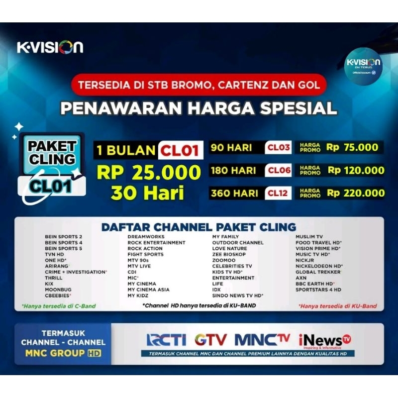 PAKET CLING TV LOKAL RECEIVER TV K VISION 1 TAHUN
