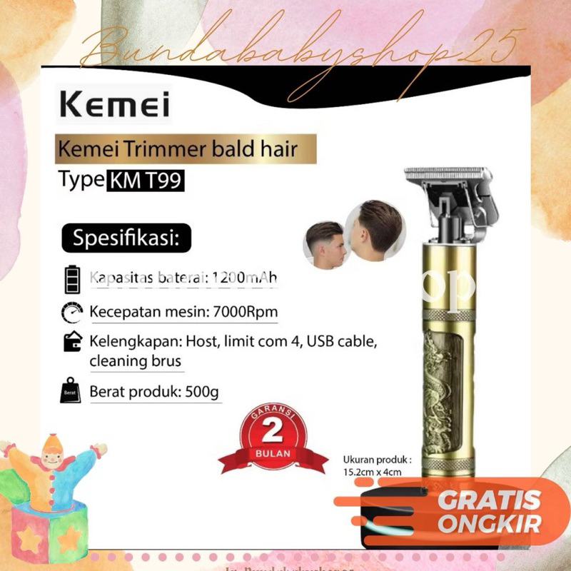 Hair Clipper Trimmer Detailer Alat Cukur Rambut kemei Clipper kemei km-T99 - Nashayuna