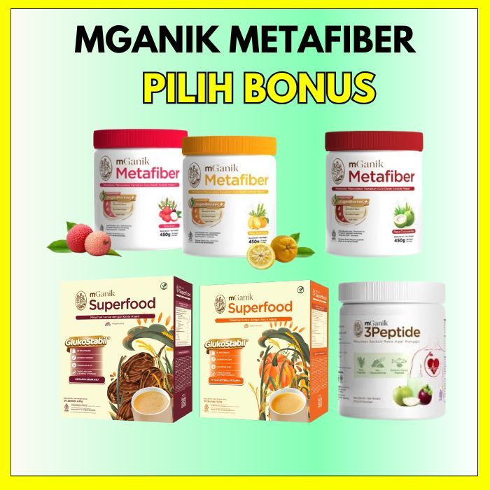 

MGANIK METAFIBER 459GR /MULTIGRAIN / 3PEPTIDE JERUK YUZU LECI SUPLEMEN SEHAT DIABETES ALAMI