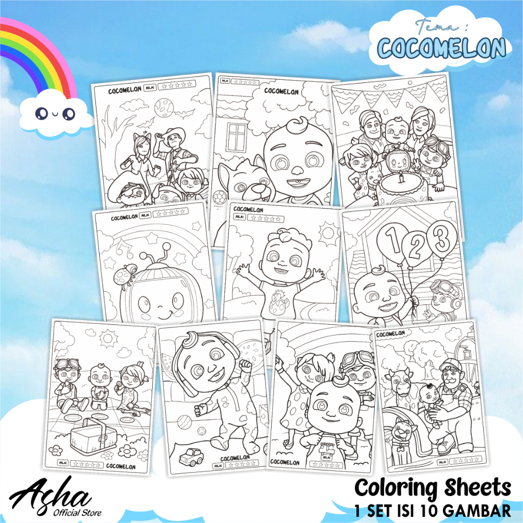 

KERTAS GAMBAR UNTUK ANAK - LEMBAR MEWARNAI ANAK 1 SET ISI 10 LEMBAR GAMBAR COCOMELON UKURAN A5