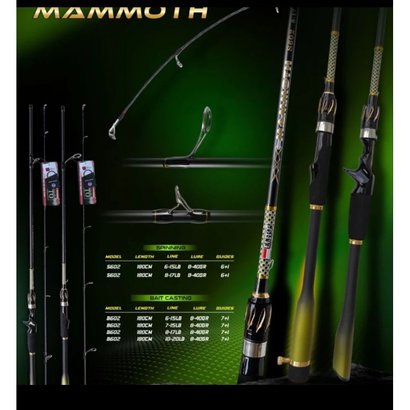 joran elito mammoth solid carbon bc 180 15lbs-20lbs ring dan reel set fuji