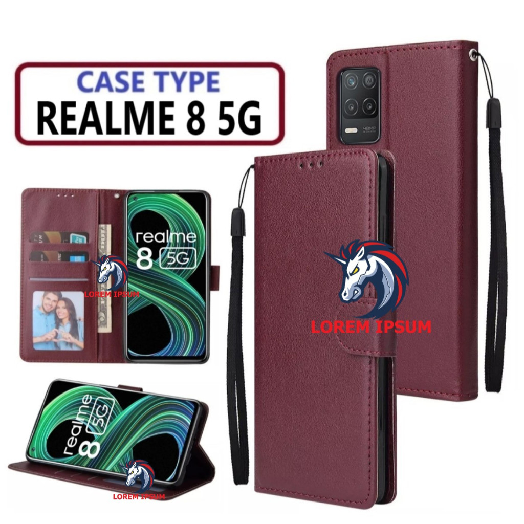 LEATHER CASING REALME 8 5G CASE KULIT FLIP WALLET LEATHER KULIT PREMIUM SARUNG BUKA TUTUP KESING HP 