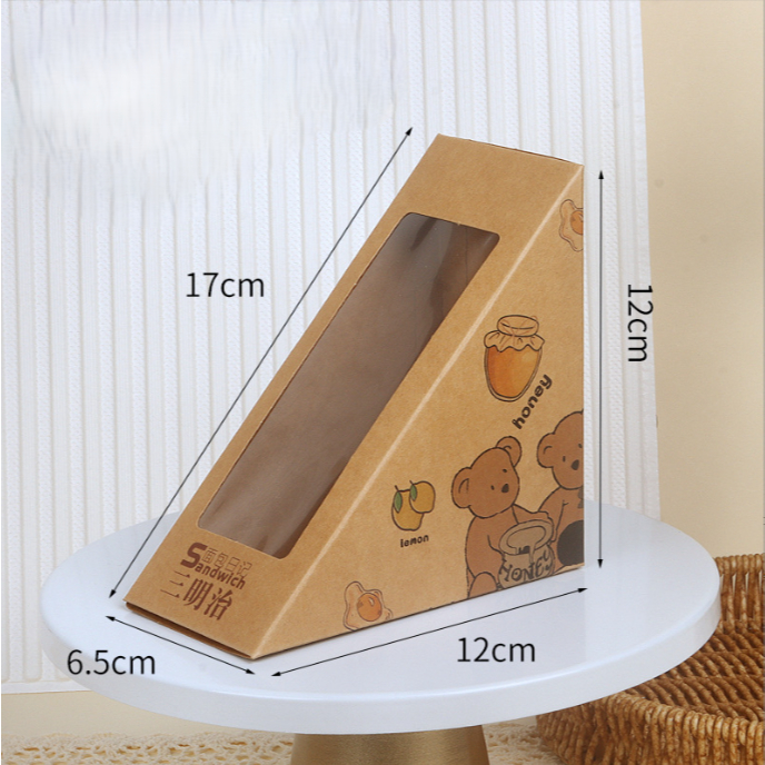 

YUEW 10pcs Paper Sandwich Box 12cm COUPLE BEAR / Box Packing Sandwich / Kemasan Sandwich Segitiga Foodgrade