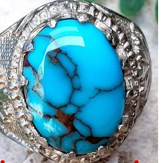 Cincin Batu Akik Pirus Persia Urat Ceplok Harga Murah