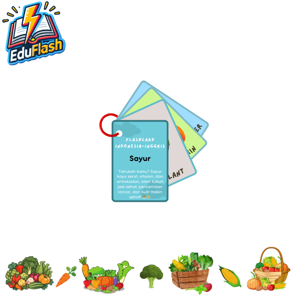 Edu.Flash Flashcard Sayur – Flashcard Pengenalan Sayur (Bahasa Indonesia & Inggris) - 32 Lembar - Fr