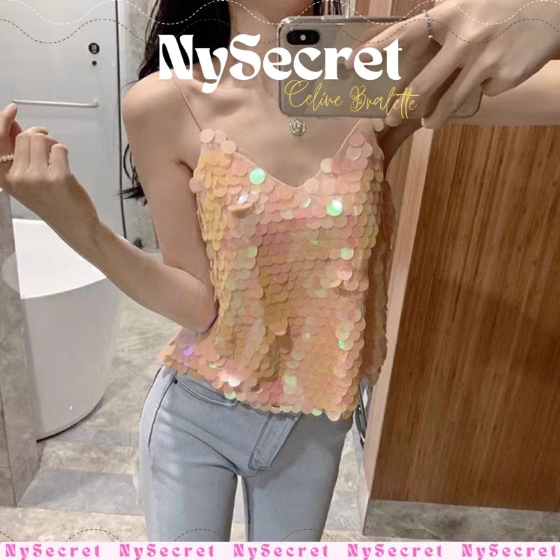 NySecret__ Sexy Camisole bra Pink payet korean style, atasan wanita, baju wanita baju cantik