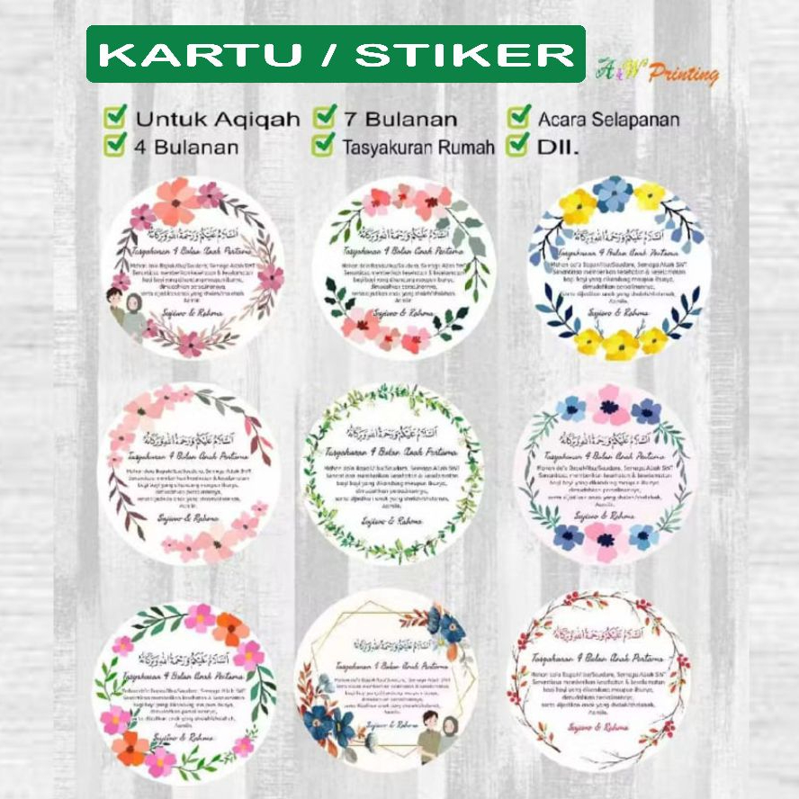 

Cetak Stiker / Kartu Bulat Tasyakuran Aqiqah / Akikah, Selapanan, 4 Bulanan, 8 Bulanan, Tedak Siten Dengan Foto