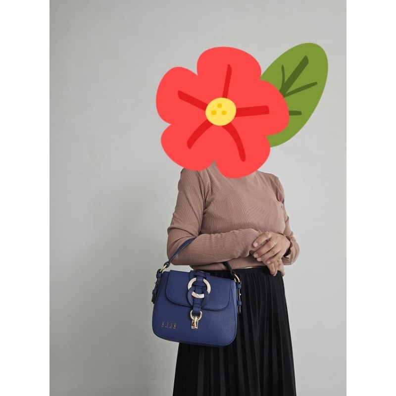 Tas pesta/kondangan cantik+mewah+elegan, hand bag ELLE, warna biru navy, Ori, New, ukuran ada di fot