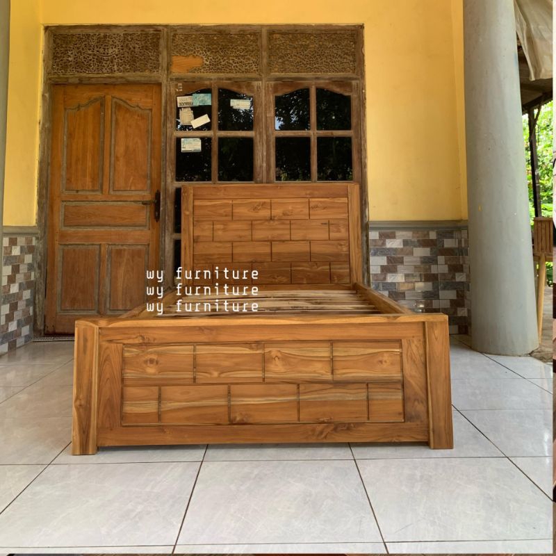 dipan tempat tidur minimalis kayu jati, dipan tempat tidur laci 3 kayu jati, ranjang tempat tidur ka