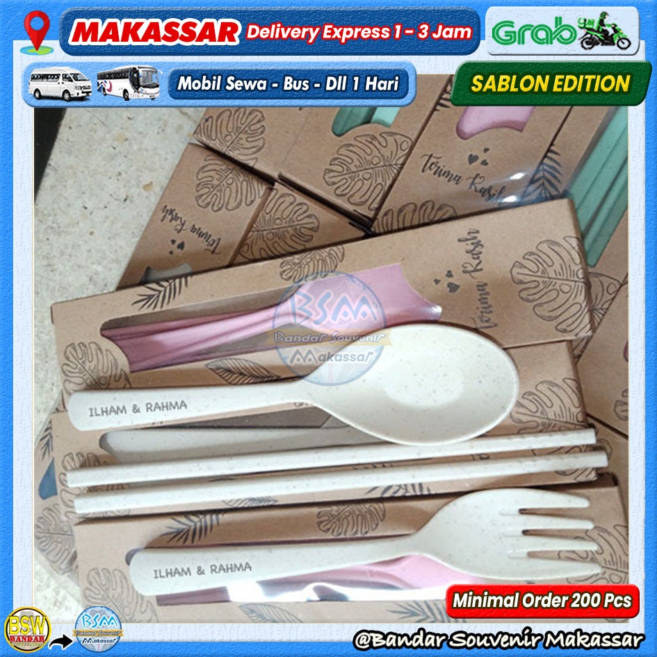 ( min.order 200 pcs ) SABLON Souvenir SENDOK GARPU SUMPIT SET TRAVEL Kemas BOX KARTON Makassar