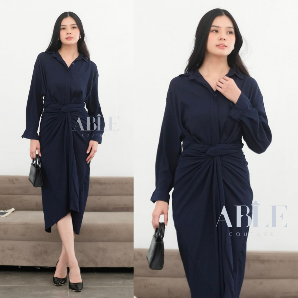 ABLECOUTURE - Mira Wrap Shirt Dress Midi Kemeja Panjang Lilit Polos Ikat