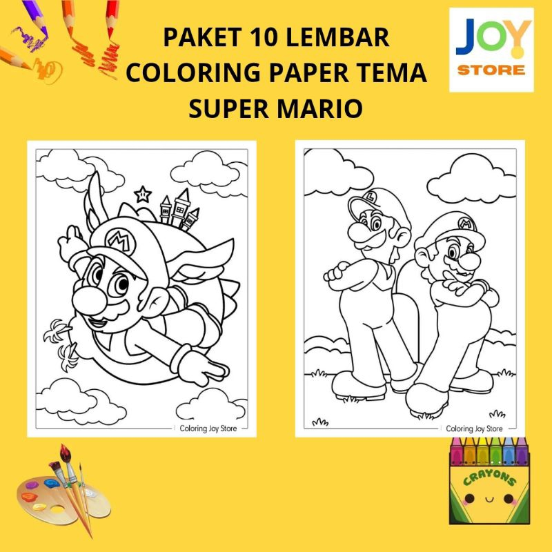 

PAKET 10 Lembar Kertas Gambar Mewarnai Tema Super Mario Ukuran A4 150 gsm - Coloring Paper 021
