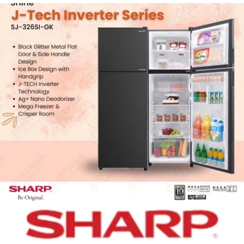 KULKAS SHARP 2 PINTU SHARP SJ 326 SI J.TECH INVENTER.