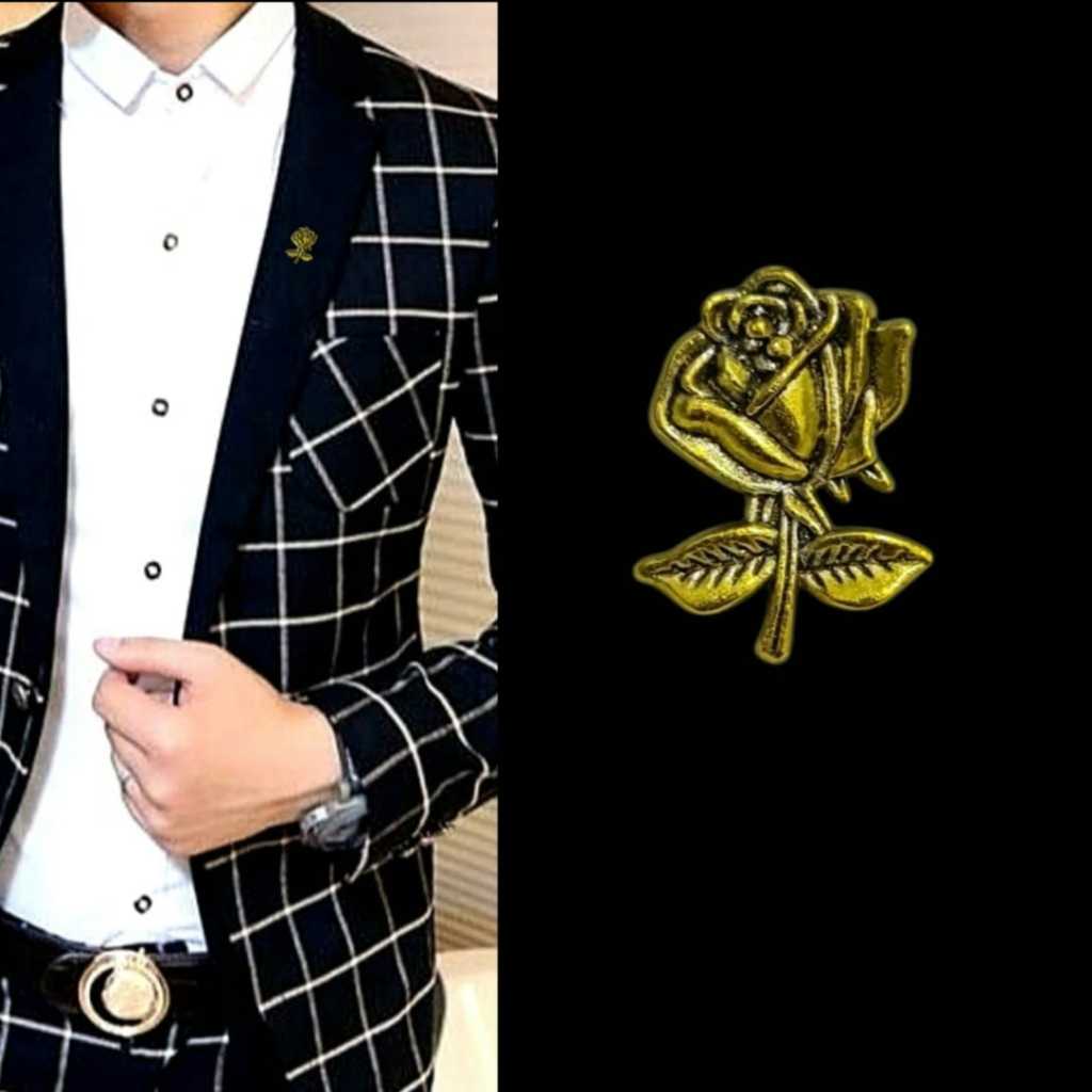 Metal Gold Rose Mini Pin Bros Jas Kameja Tuxedo Mens Pria Bros Mawar Warna Emas
