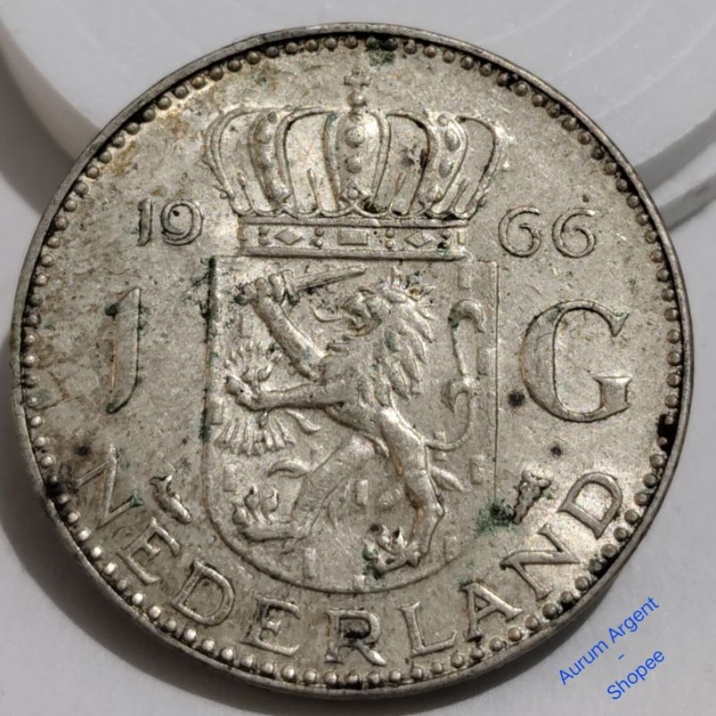 AB.12-- 1 PC KOIN PERAK KUNO ASLI 1 GULDEN JULIANA TH 1966 -- SILVER COIN --