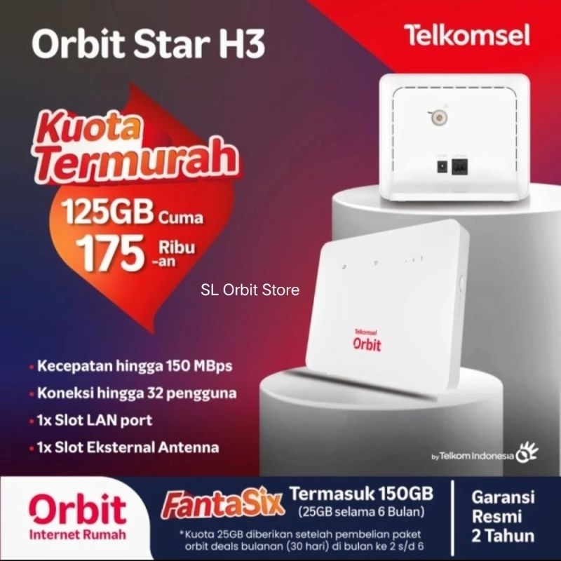 Modem WiFi Router Telkomsel Orbit Star H3 4G LTE Cat4 Huawei Free Kuota internet