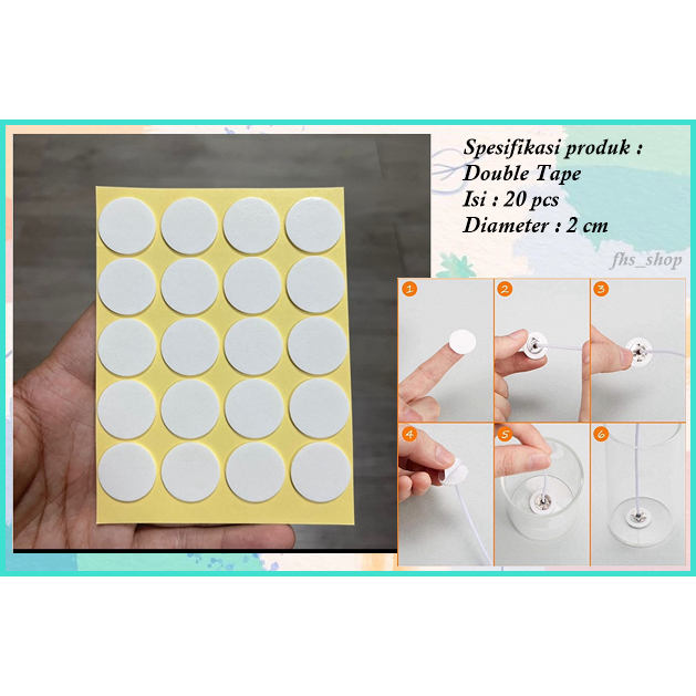 

20 Pcs Doube Tape Bulat Double Tip Bulat Isolasi Bolak balik 2 Sisi Bulat