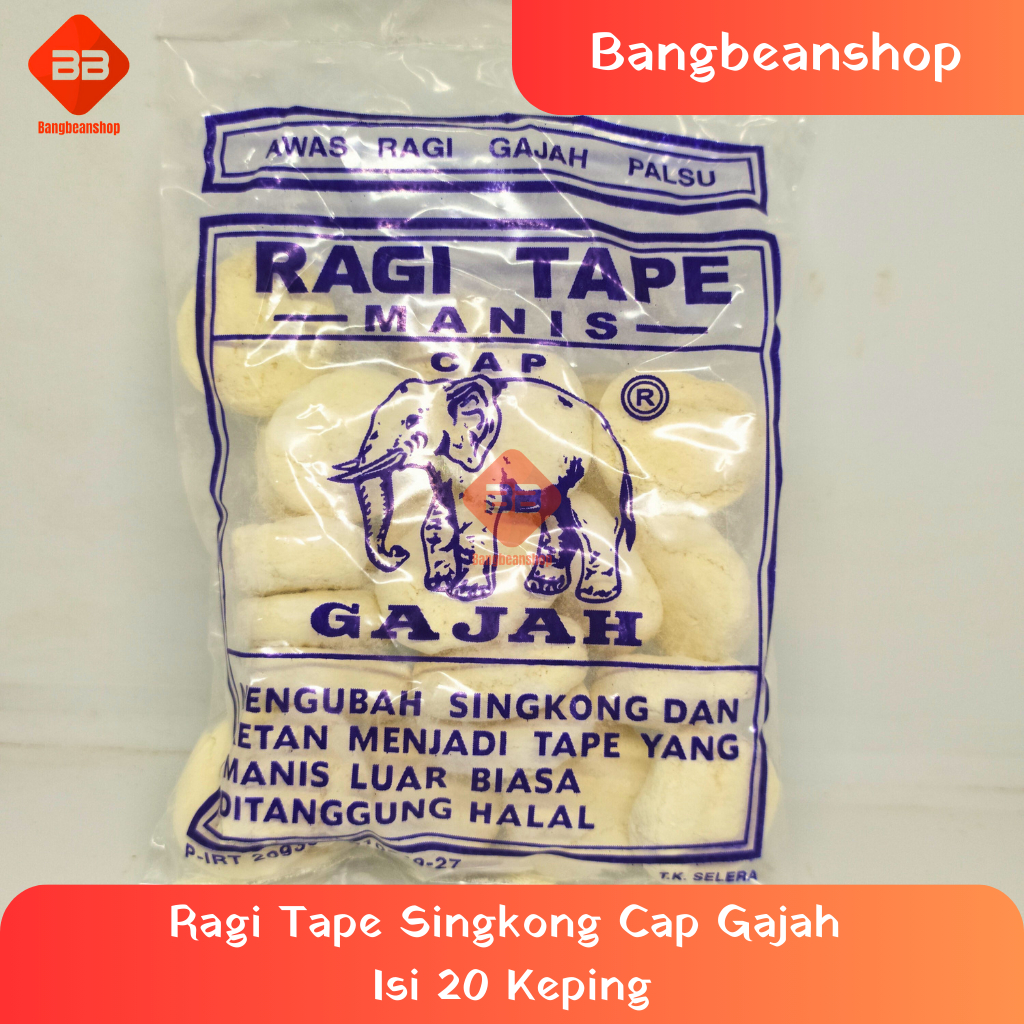 

Ragi Tape Singkong Manis Cap Gajah-Bola Dunia-Mangga Manis isi 16-25 Keping