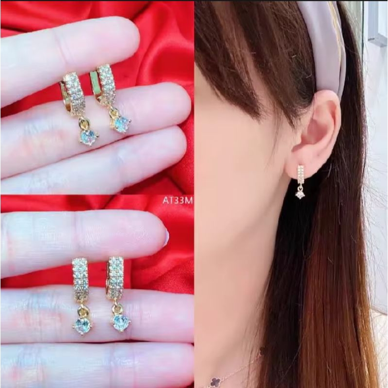 Anting Gantung wanita titanium motif Permata tetes Air kristal Gold model terbaru