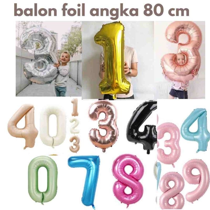 balon foil angka ukuran jumbo besar 80 cm || 20 inch warna gold, rose gold, silver, hitam number foi