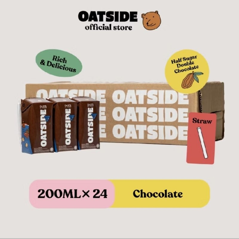 

OATSIDE Mini Straw Oat Milk Chocolate 200ml (24pcs) (Kemasan dengan Sedotan) | Susu Oat Rasa Cokelat