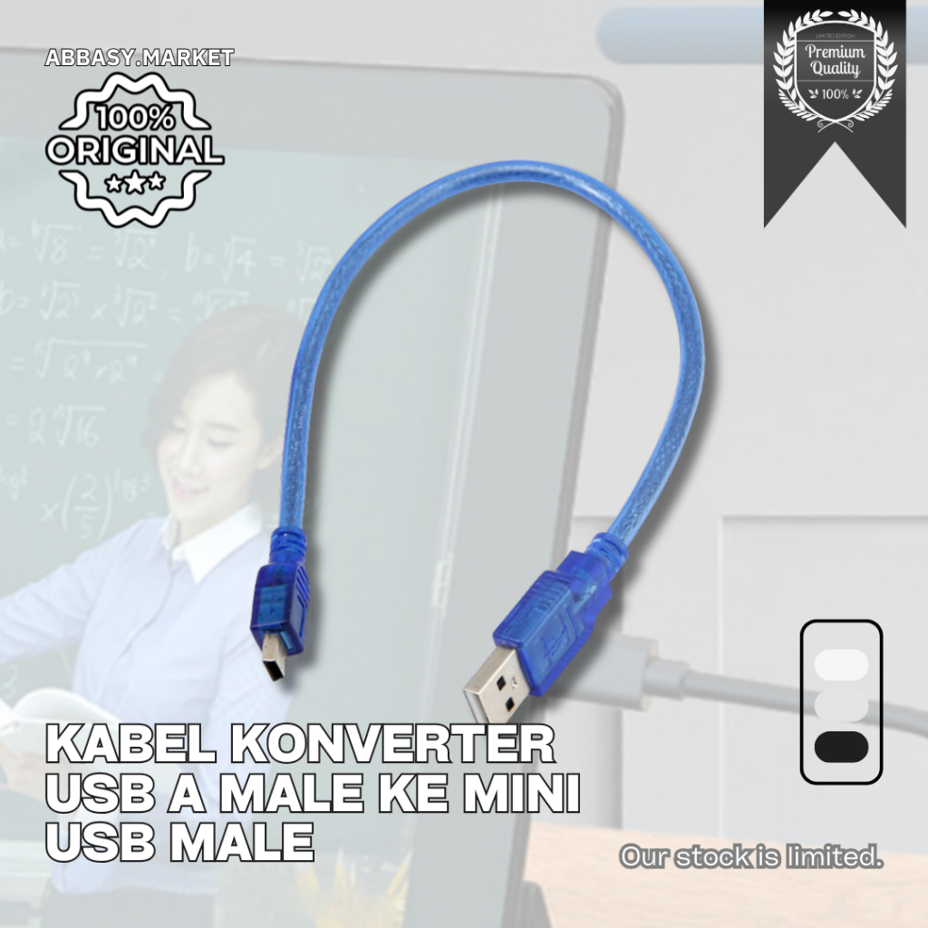 Kabel Adaptor Pengisian Data USB 2.0 A Male ke Mini USB Male Pendek Biru 30cm