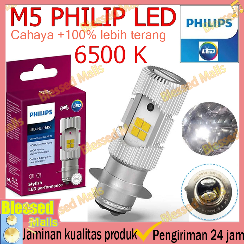 100% ORIGINAL Philips Lampu Depan Motor LED PHILIPS M5 6500K 12 Volt 6 Watt LED 2 Sisi Wajib Arus DC