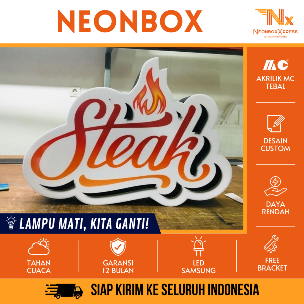Neonbox Custom Berkualitas Bahan Akrilik Marga Cipta Reklame Lampu NeonBox Indoor Outdoor 1 / 2 Sisi