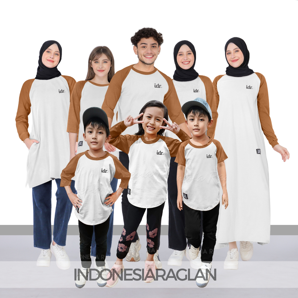 Indonesia Raglan Warna Putih - Camel Kaos Family Set Keluarga, Couple, Satuan Semua Model Oversize