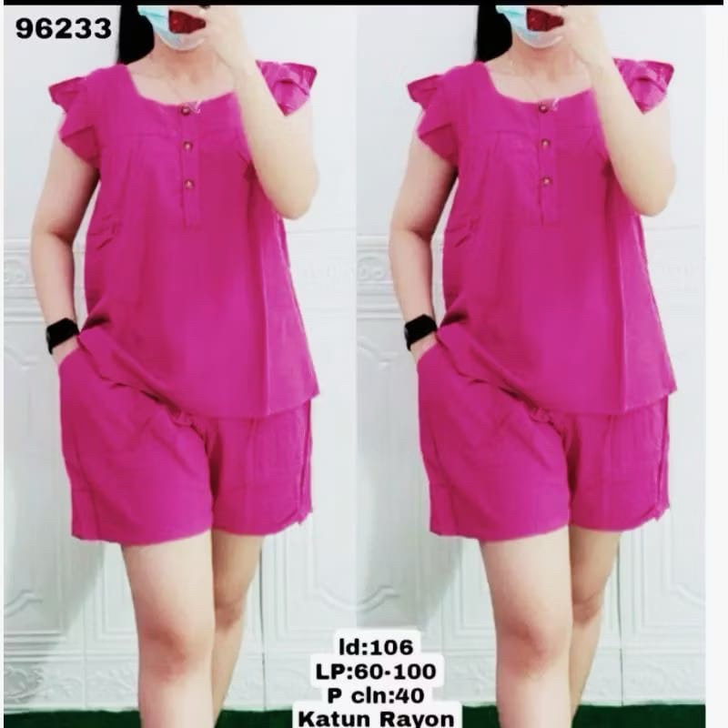 Setelan Piyama Rayon Polos Celana Pendek Piyama Wanita Set Daily Wear Busui Santai
