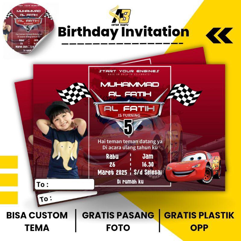 Isi 50 pcs undangan ulang tahun anak / ucapan ulang tahun anak free plastik