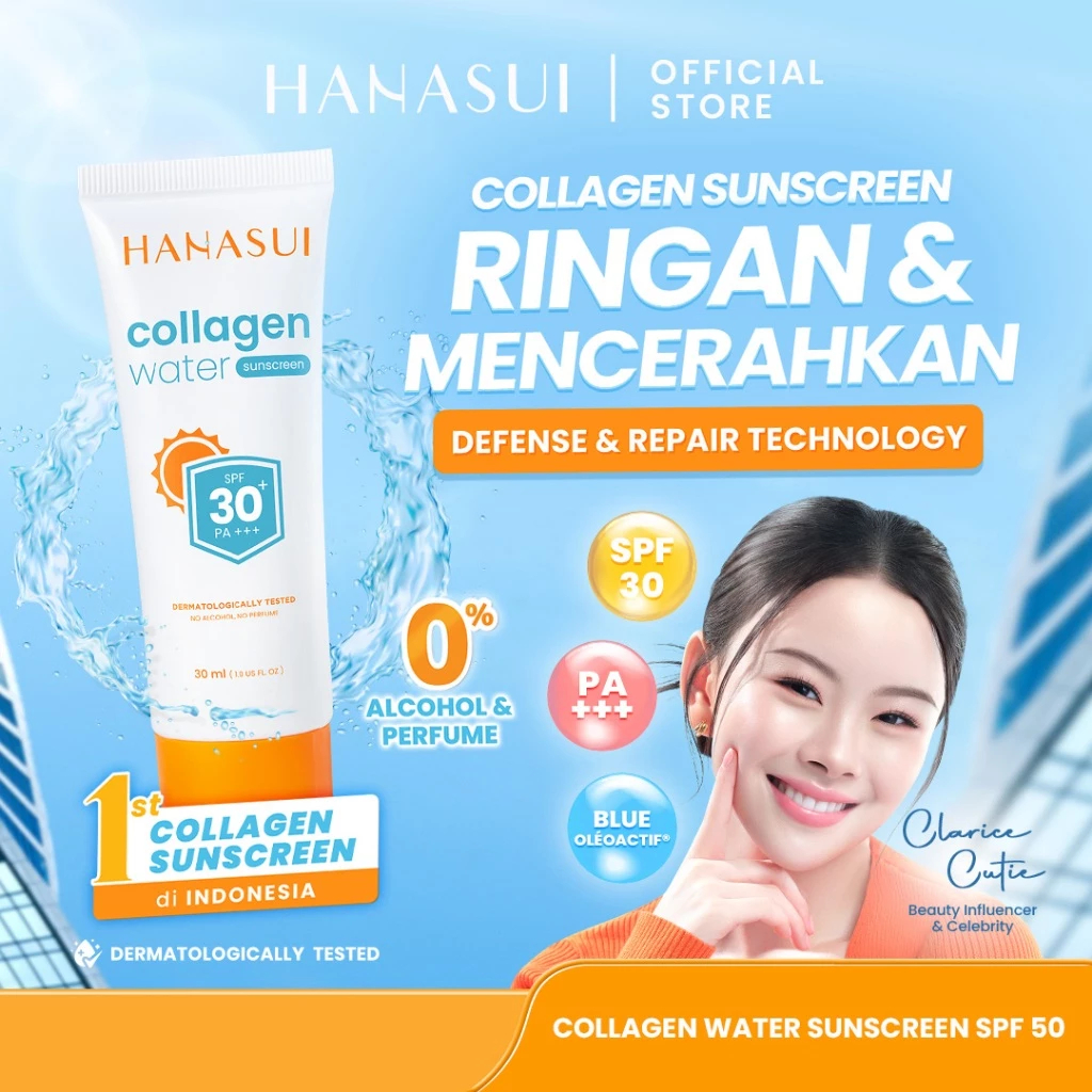 Hanasui Collagen Sunscreen SPF 30 | ingan & Mencerahkan Kulit No Whitecast Tidak Kusam Berminyak