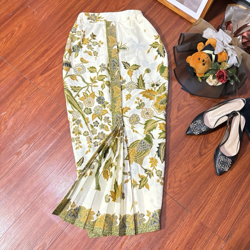 batik ender Rok kebaya sepan wiron lipat primiss hijau greentea olive katun rok kebaya murah