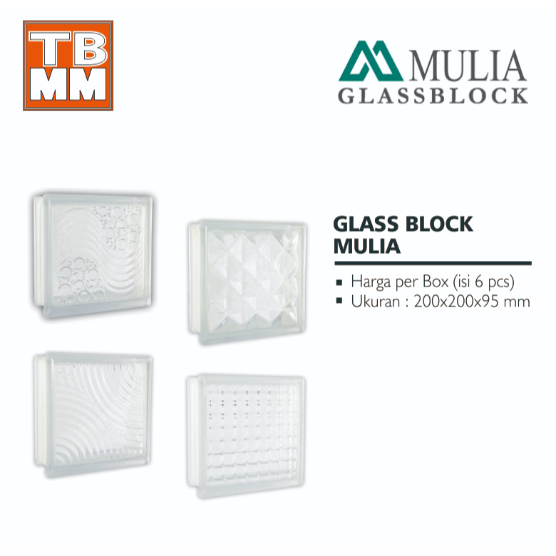 GLASS BLOCK MULIA / GLASBLOK KACA 1 DUS (ISI 6 PCS)